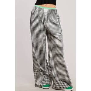 NEW MIMOSA mid rise elasticized waistband gingham pattern pants in black